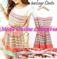 Vestido Rallas Con Cinturon 